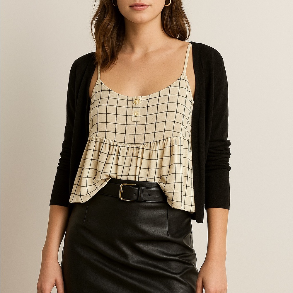 Urban Outfitters Cream Checkered Top